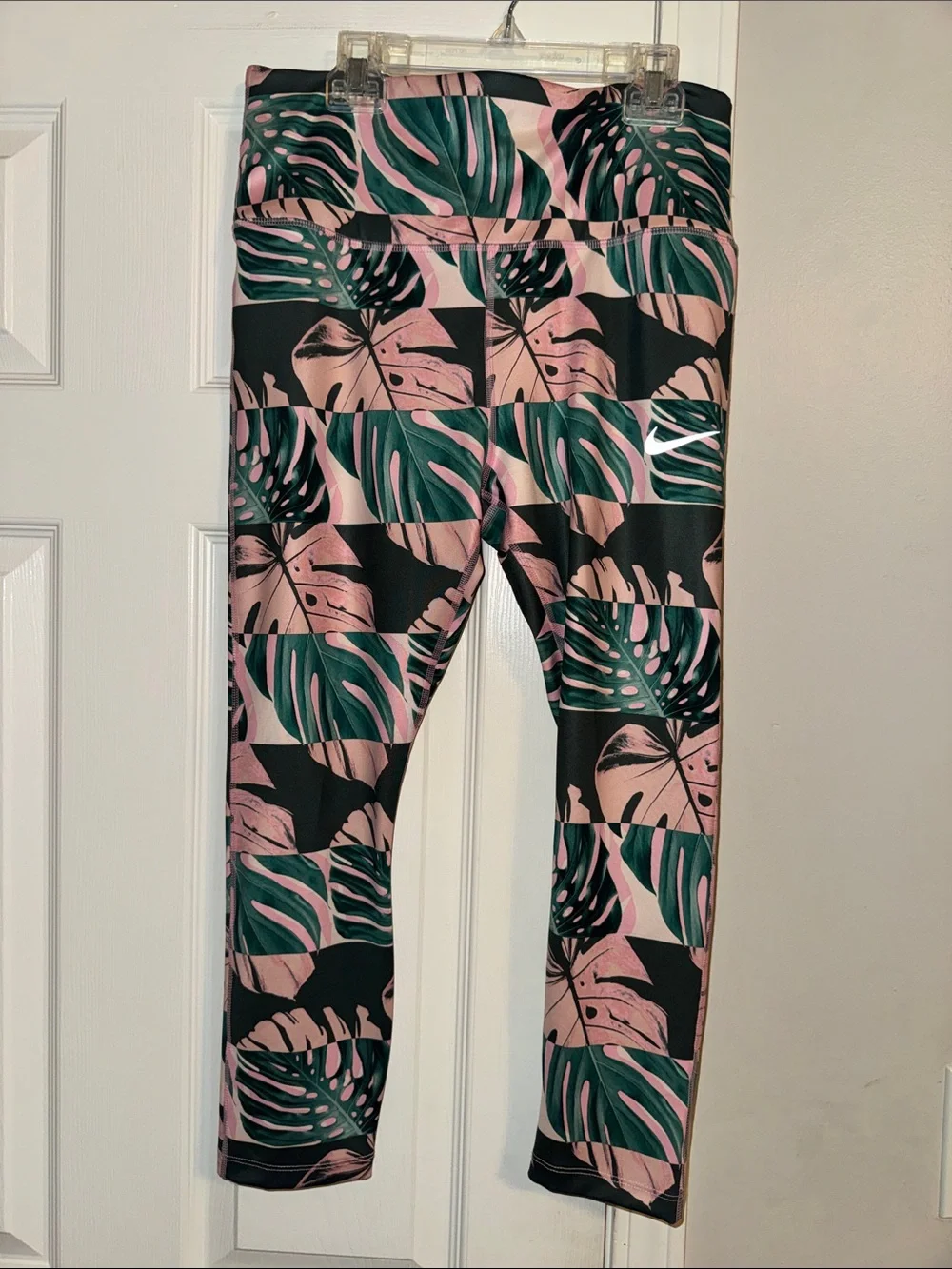 Nike Pink and Green Tropical Leaf Leggings